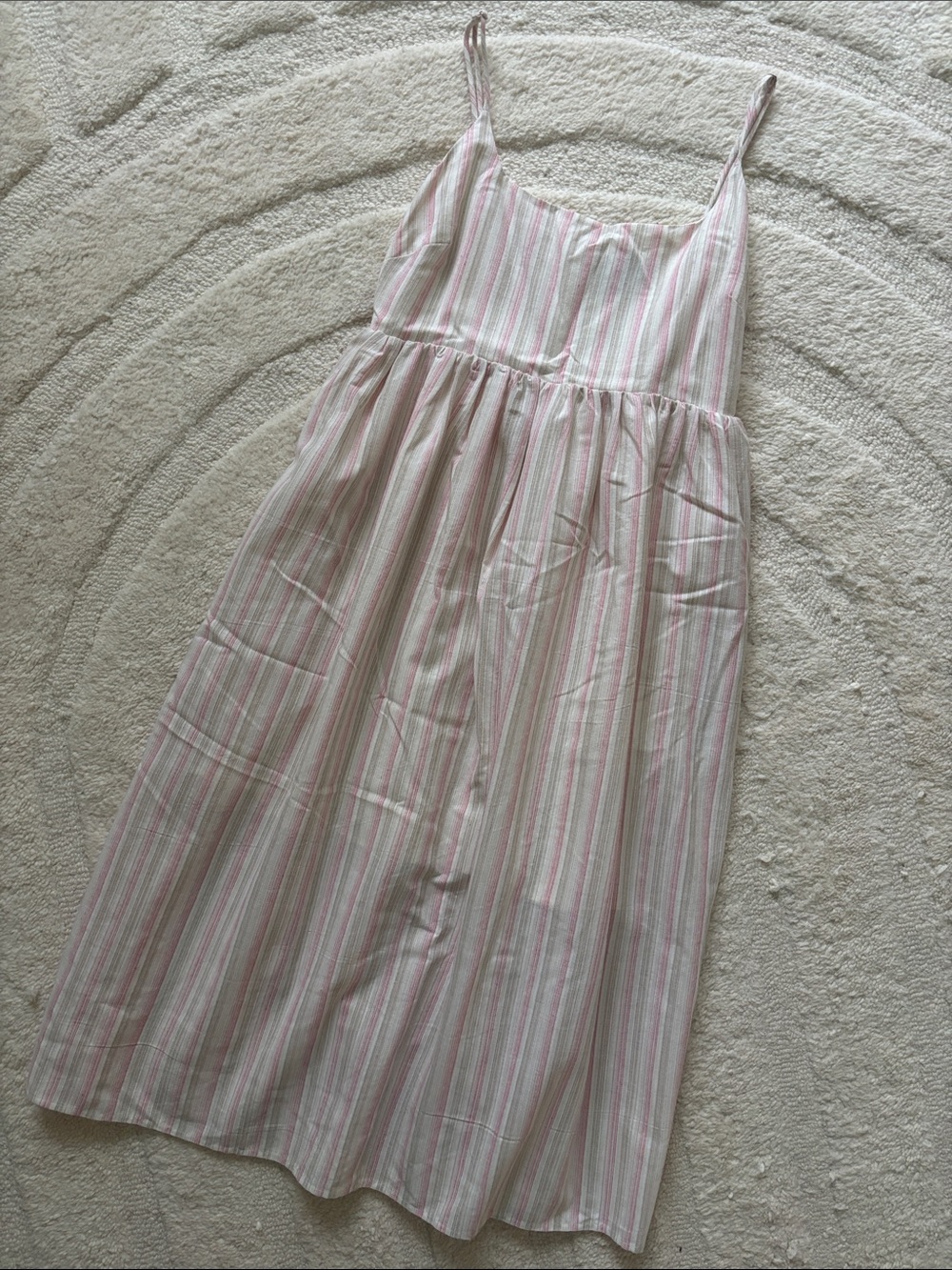 Sleeveless Pink & White Striped Cotton Slip Dress